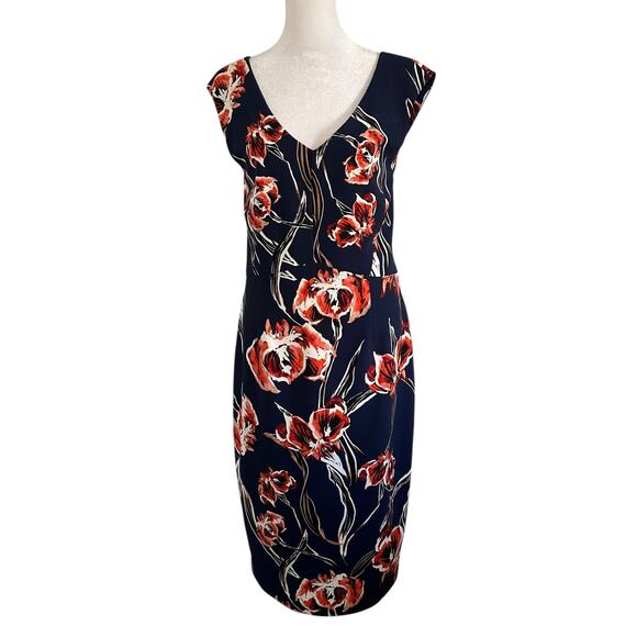 Ivanka Trump navy blue floral midi dress size 10 - Picture 1 of 12